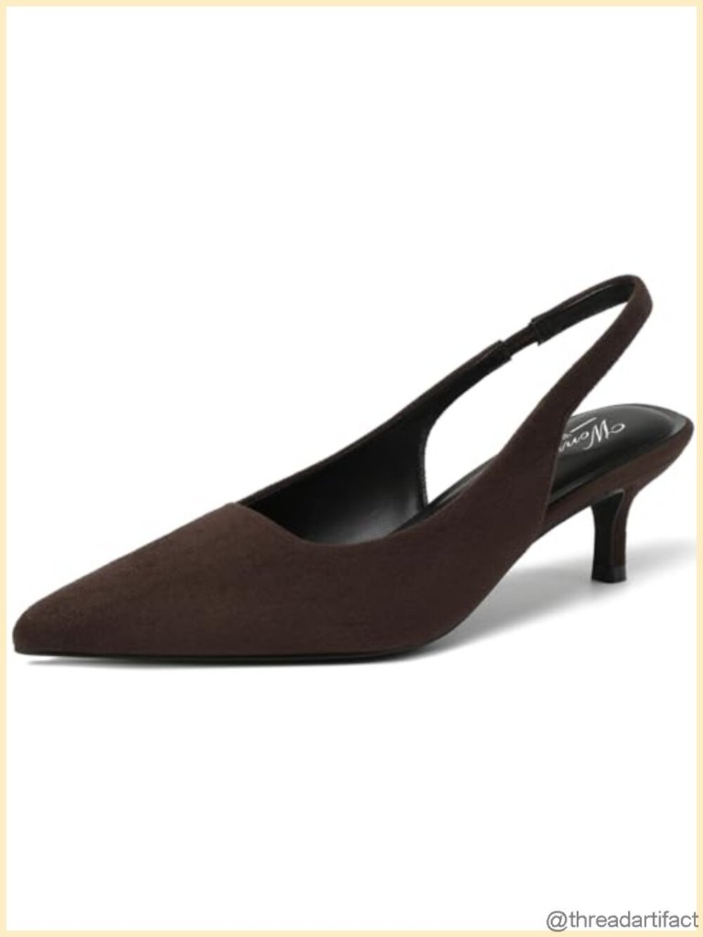 Wonvatu Kitten Heel Slingback Pumps Closed Pointed Toe Low Heels Faux Leather